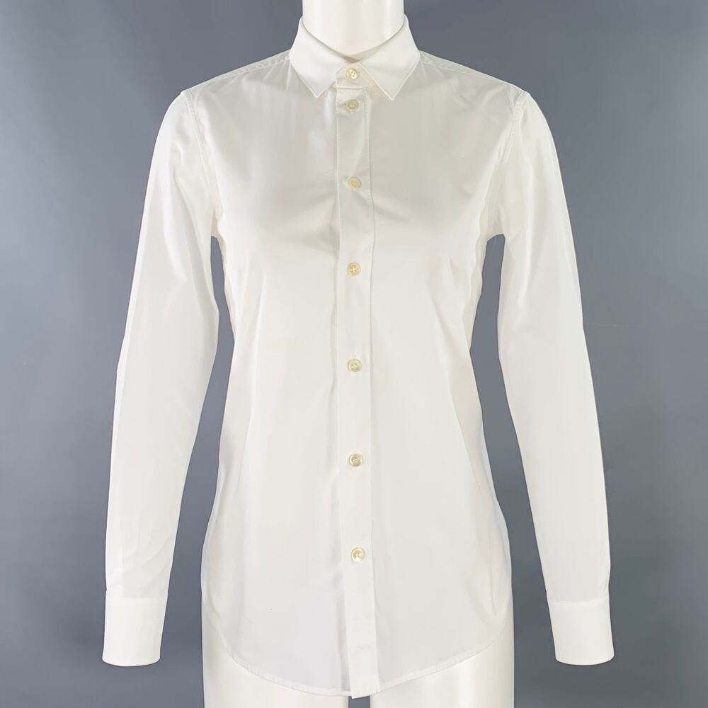 SAINT LAURENT Size 4 White Cotton Button Up Shirt